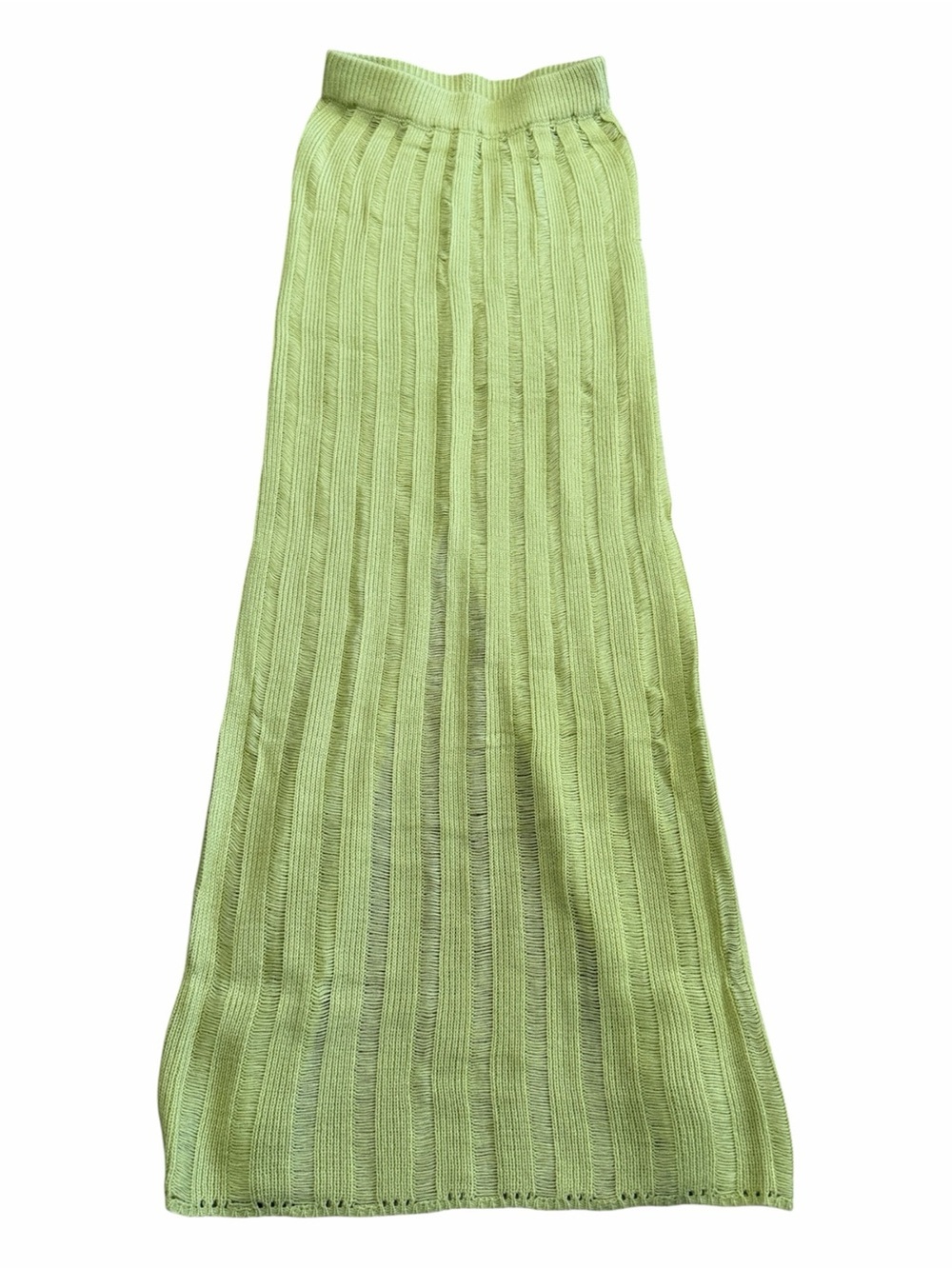 Commense Lime Green Ribbed Open Knit Maxi Skirt Gauzy Etherial Festival Size XS
